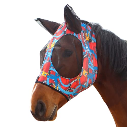 Super Comfort Stretchy Fitting Horse Fly Mask with UV Protection Soft on Skin with Breathability Knitted Printing Large (Full (Large) / Knitted printing)