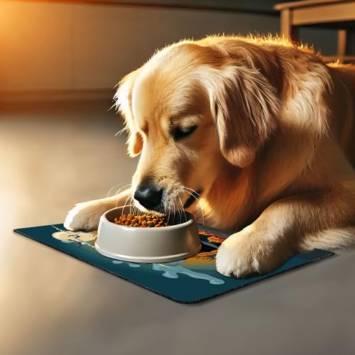 Halloween Pet Mat for Food and Water (Orange Teal)