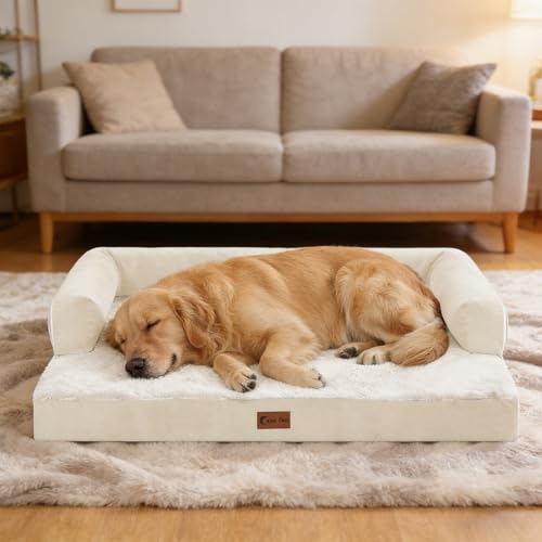 Waterproof Orthopedic Dog Bed for Medium Dogs (Beige / 35.0"L x 22.0"W x 7.0"Th)