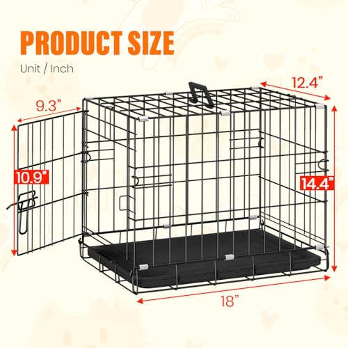 Dog Crate for Small Dogs 18 Inch Folding Kennel Metal Pet Cage Black (Black / 18.0"L x 12.0"W x 14.0"H)