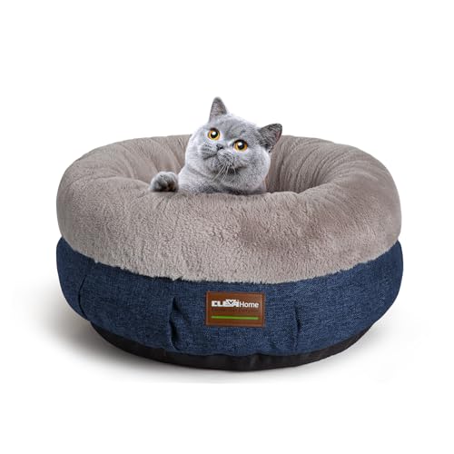 Home Calming Soft Plush Donut Cat Bed (Denim Grey / 20"L x 20"W x 8"Th)