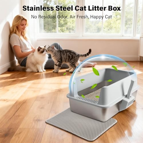 2PCS Stainless Steel Litter Box with Lid XL (2Pack-XL-lid box10"H)