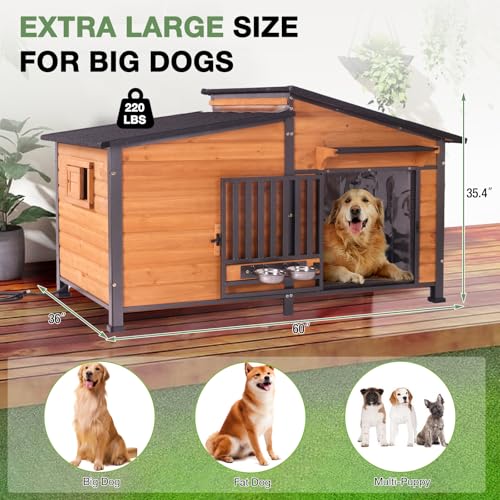 60‘’ Extra Large Heated Dog House Outdoor Weatherproof Dog Shelter with Anti (Heated Dog House)