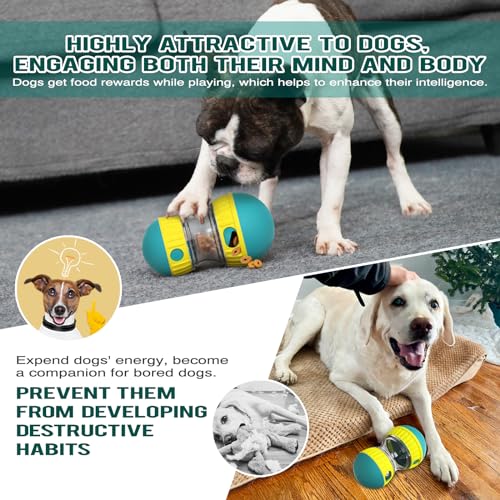 Dog Puzzle Toy Adjustable Treat Dispensing Ball Food Dispenser Tough Slow Feeder Puppy Enrichment Training Toy Pet Interactive Chase Toys for Small Medium Large Dogs to Keep Them Busy (Green - Single - Standard)
