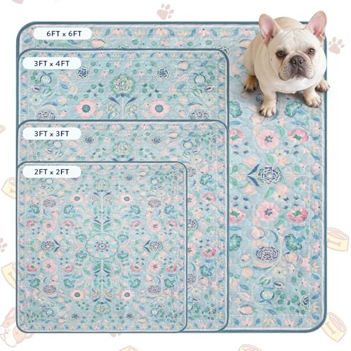 Botanical Washable Reusable Pee Pads for Dogs (Blue-01 / 3FT x 4FT (Pack of 2))