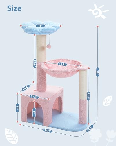 Flower Cat Tree with Large Metal Frame Hammock (35" Upgraded Flower Cat Tree / Blue)