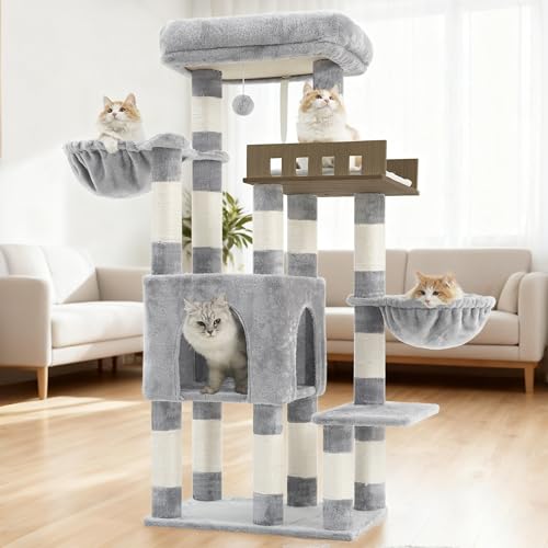Sturdy Cat Tree Tower for Large Cats (52 inches / Light Gray)