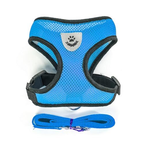 Sky Blue Green Cat Harness and Leash Set (sky blue / L:(Neck:13.77" chest:16.53"-22.04"))
