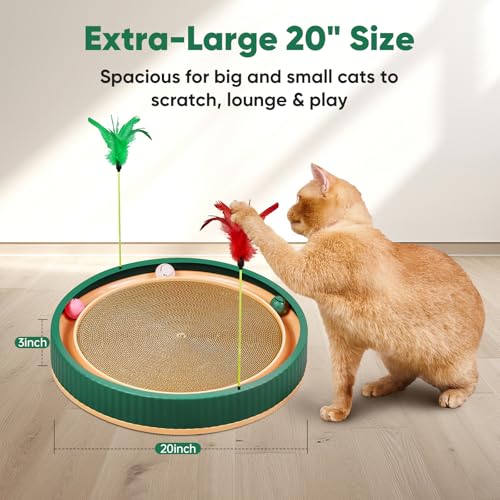 20 Inch Round Cat Scratcher Bed with Ball Track (Green)