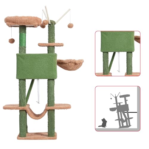 Cat Tree Tower with Padded Platform Bed (53 Inch / Cactus)