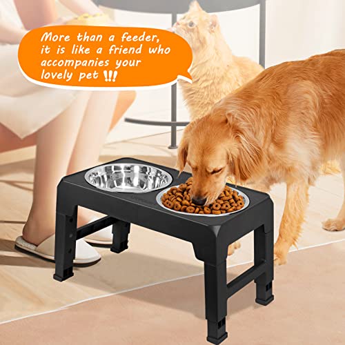 Raised Dog Bowls 4 Height Adjustable Elevated Bowl Stand (Black)
