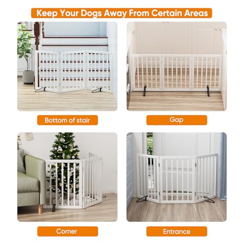 White 18 55" Wide Pet Gate (Bamboo Dog Gate White / 3 Panel - 55 inches Wide)
