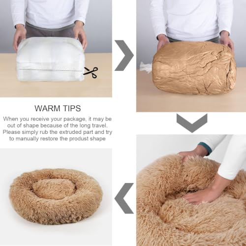 Dog Bed Cat Calming Bed (Camel / 44.0"L x 44.0"W x 7.0"Th)