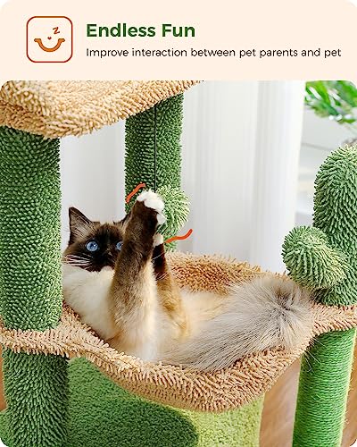 4-in-1 Cactus Cat Tree for Kittens & Small Cats, 33in Green Tower (Green / L(15.8"L x 15.8"W x 33"H))