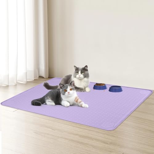 Cat Food Mat Extra Large Silicone Pet Bowl Mat 40''x28'' (Purple / 40"L x 28"W)