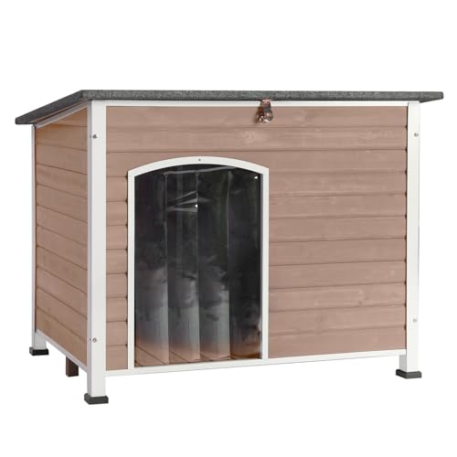 Dog House Outdoor & Indoor Wooden Dog Kennel for Winter with Raised Feet Weatherproof for Small & Medium & Large Dogs (43.3"Light Brown)
