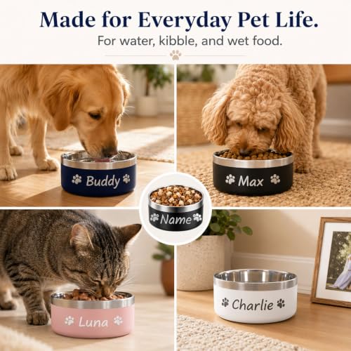 Custom Dog Bowl Personalized Dog Bowls with Name Stainless Steel Non (Camo / 42 oz (2.5x7.25in))