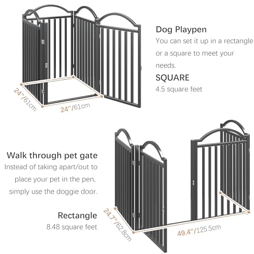 Metal No Assembly Freestanding Dog Gate with Door Walk Through (Black / 4 panels 96"W*32"H HFG)