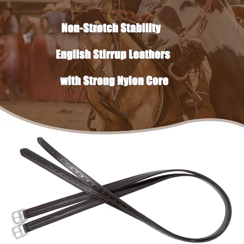 Stability English Stirrup Leathers with Strong Nylon Core for Equestrian Riding (54" / 135cm / Black Brown)