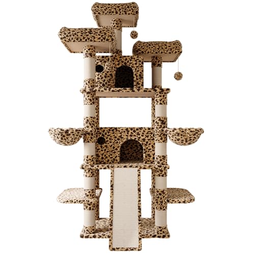 81 Inches Extra Large Cat Tree for Indoor Adult Cats (81in / Leopard Print)