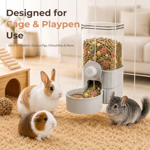 41 oz Hanging Gravity Feeder for Small Animal Cages Rabbit & Guinea Pig (Grey)