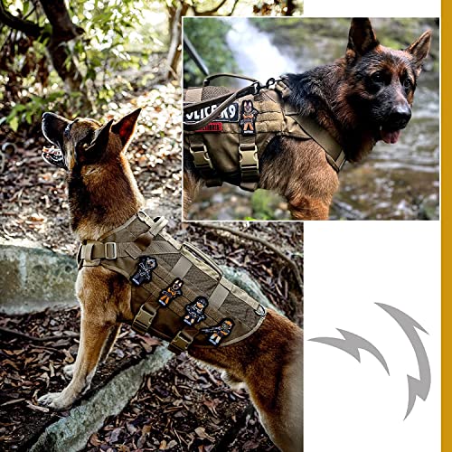 No Pull Tactical Dog Harness for Medium Dogs (Brown / L)