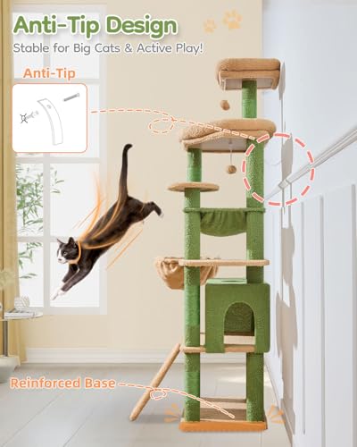 Cat Tree for Large Cats (Cactus / 72 Inches)
