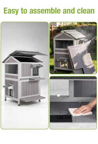 Outdoor Heated Cat House for Outdoor Cats (Grey / Gable Roof - 26.8"W)