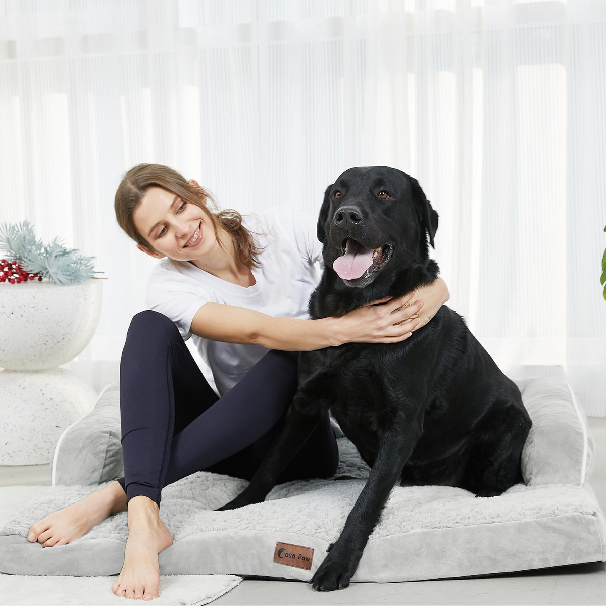 Orthopedic Washable Dog Bed for Medium Dogs (Grey White / 35.0"L x 22.0"W x 7.0"Th)