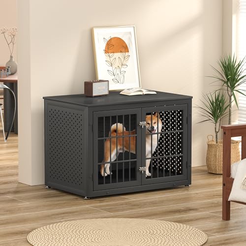 38" Heavy Duty Dog Crate Furniture for Large and Medium Dogs (38.4"L x 25.0"W x 27.7"H / Black)