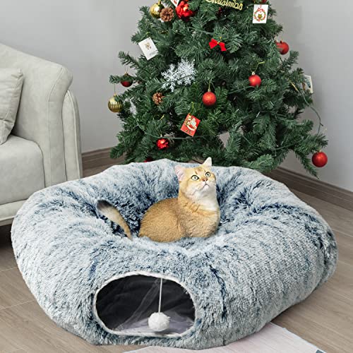 Plush Cat Tunnel Bed for Indoor Cats (Gray)