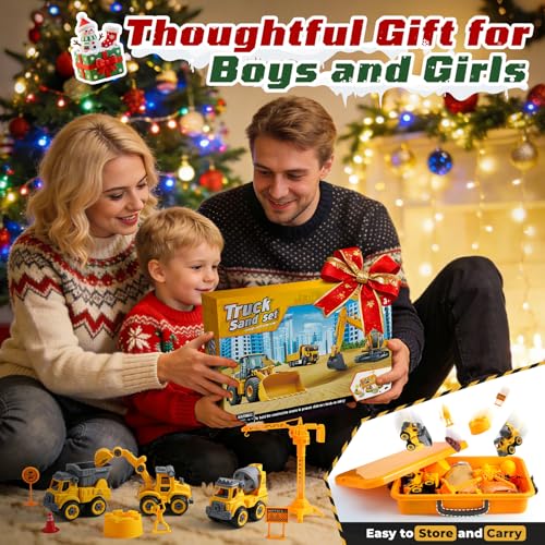 Construction Play Sand Kit with 4 Take Apart Trucks for Boys Age 3