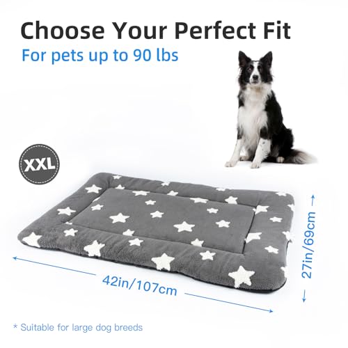 Dog Crate Pad Dog Bed for Crate Washable Flat Pet Kennel Mat Cute (42''L x 27''W x 1.5''Th / Grey)
