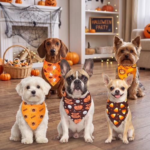 50 Pcs Halloween Dog Bandanas Bulk for Charm Small Pets (Pumpkin Pattern / 19.7 x 13.8 x 13.8 Inch)