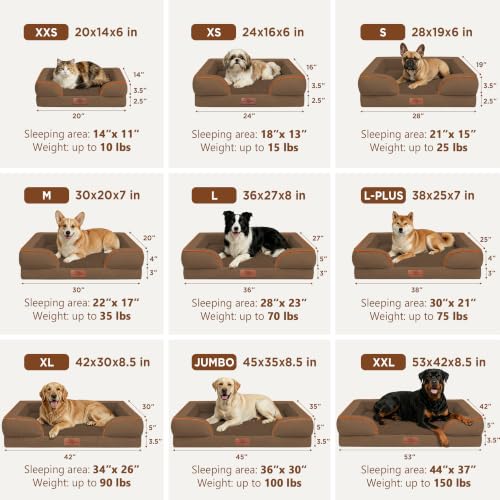 Waterproof Orthopedic Dog Beds for Extra Large Dog (53.0"L x 42.0"W x 8.5"Th / Chocolate Brown)