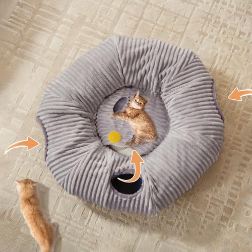 Large Cat Tunnel Bed for Indoor Cats (Grey / 37.5"L x 37.5"W x 10"H)