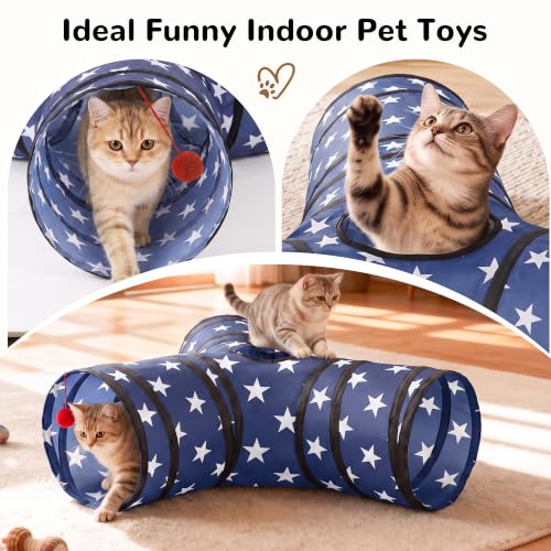 Cat Tunnel, 3-Way Collapsible Toy for Indoor Cats, Pentagram (Pentagram / Small)