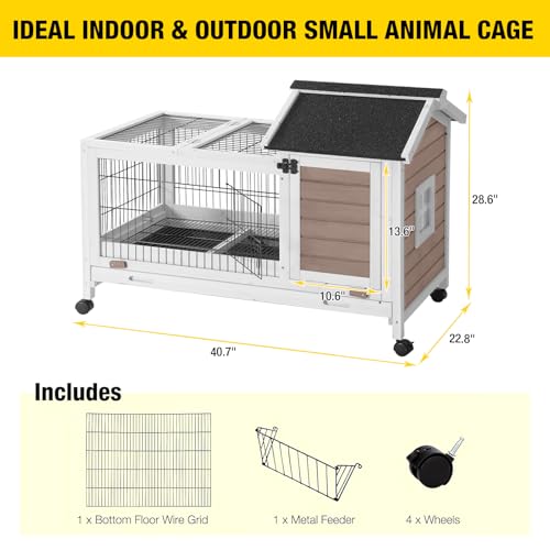 Rabbit Hutch Indoor Bunny Cage Outdoor Bunny House with Wire Floor Leakproof Plastic Tray