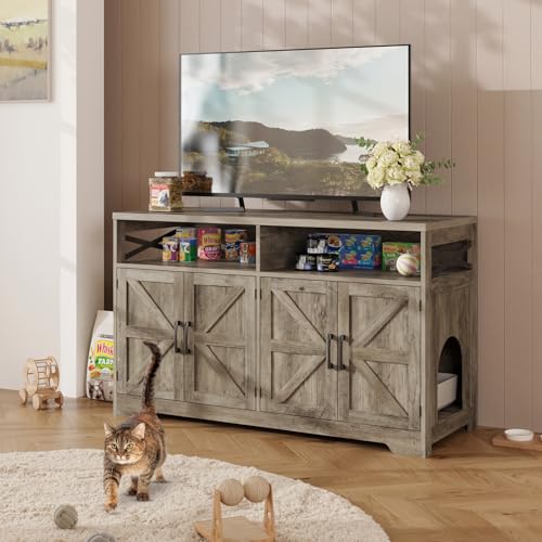 Cat Litter Box Enclosure for 2 Cats (Grey / 47.2"L x 18.1"W x 28.5"H)