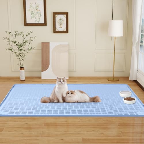 Cat Food Mat Extra Large Silicone Pet Bowl Mat 50''x35'' (Blue / 50"L x 35"W)