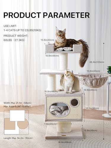 Maine Coon Cat Tree for Indoor Cats Large Adult (Beige)