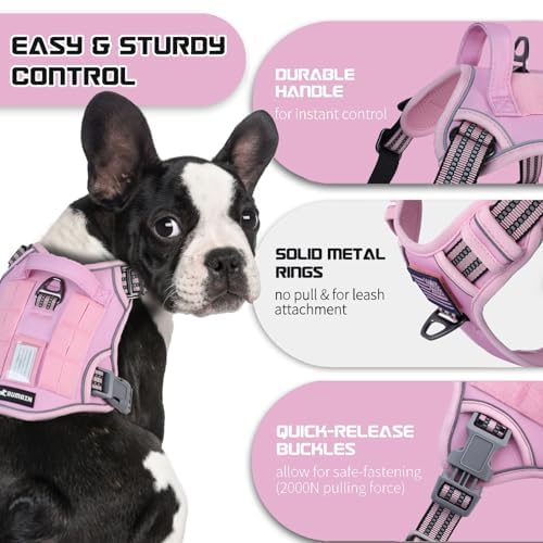 Tactical Dog Harness for Small Dogs No Pull (Pink / XS(Neck:10-12", Chest:12-21"))