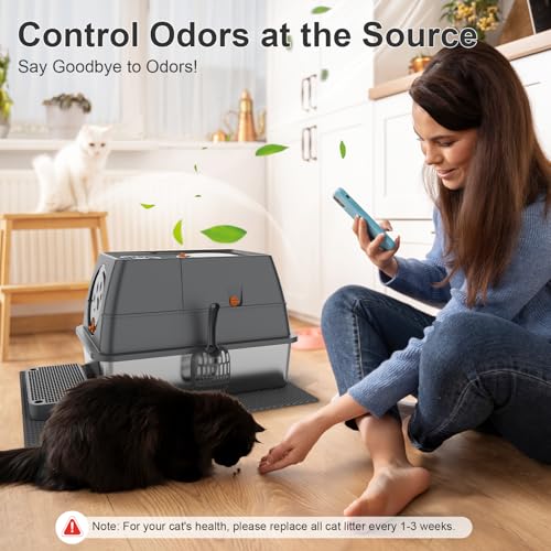 Stainless Steel Litter Box with Lid XL Extra Large Litter Box Enclosed Top Entry Metal Litterbox for Big Cats Easy Cleaning Anti (Dark Grey)