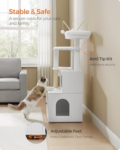 Cat Tree with Litter Box Enclosure (Cloud White)