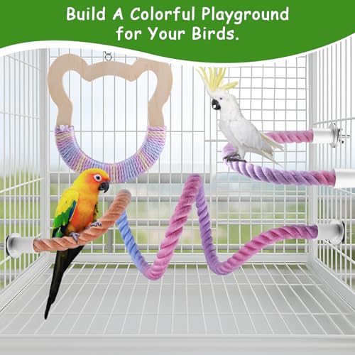 3 Pcs Gradient Bird Perching Rope Set (Colorful / 1 Short + 1 Long + Swing)