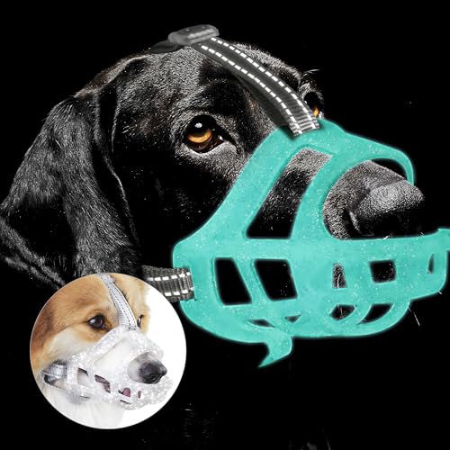 Glow-in-The-Dark Dog Muzzle, Basket Muzzle for Small Medium Large Dogs,Anti-Biting Chewing, Lightweight Cage Design,Allows Drinking & Panting,for Grooming & Training Size S (Size S Sout(6.3"-7.28"))