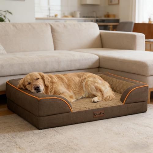 Waterproof Orthopedic Dog Bed for Medium Dogs (Brown / 35.0"L x 22.0"W x 7.0"Th)