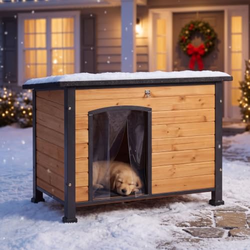 Heated Dog House Outdoor 35.5" Large Dog Kennel with Metal Frame Insulated Dog Crate Cage for Small to Medium Dogs Outside with Heater and Insulated Liner