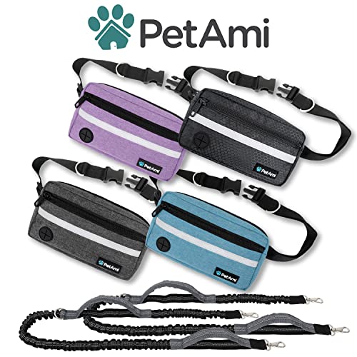 Hands Free Dog Leash Waist Belt Bag Fanny Pack (Black / 2 Leashes)