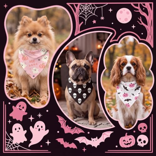50 Pink Halloween Dog Bandana Bulk for Small Dog Lover Gift (Halloween Pink / 19.7 x 13.8 x 13.8 Inch)